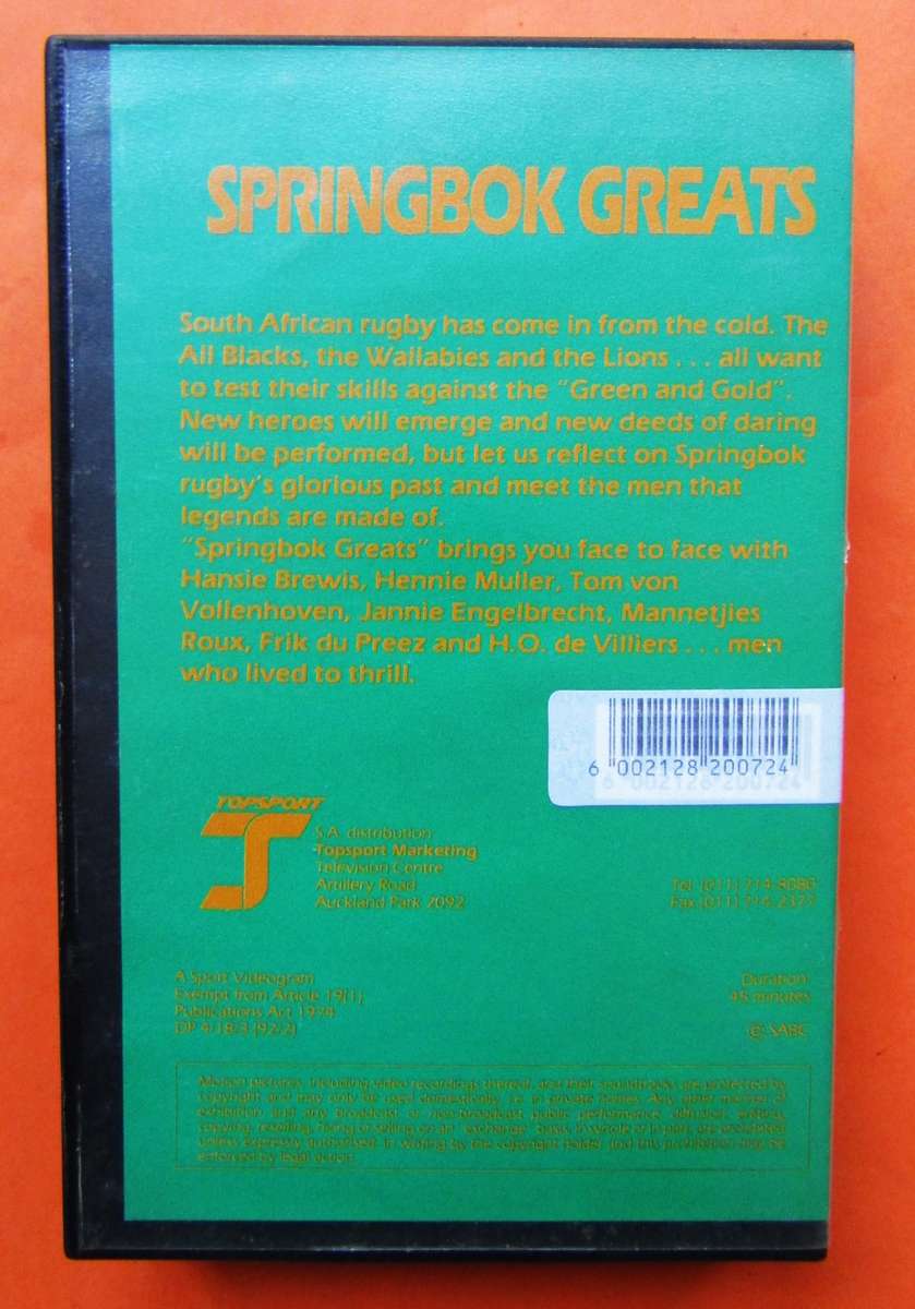 Springbok Greats - Rugby VHS Video Tape (1992)