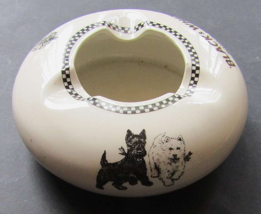 Old Black & White Scotch Whisky Ashtray - Made in England