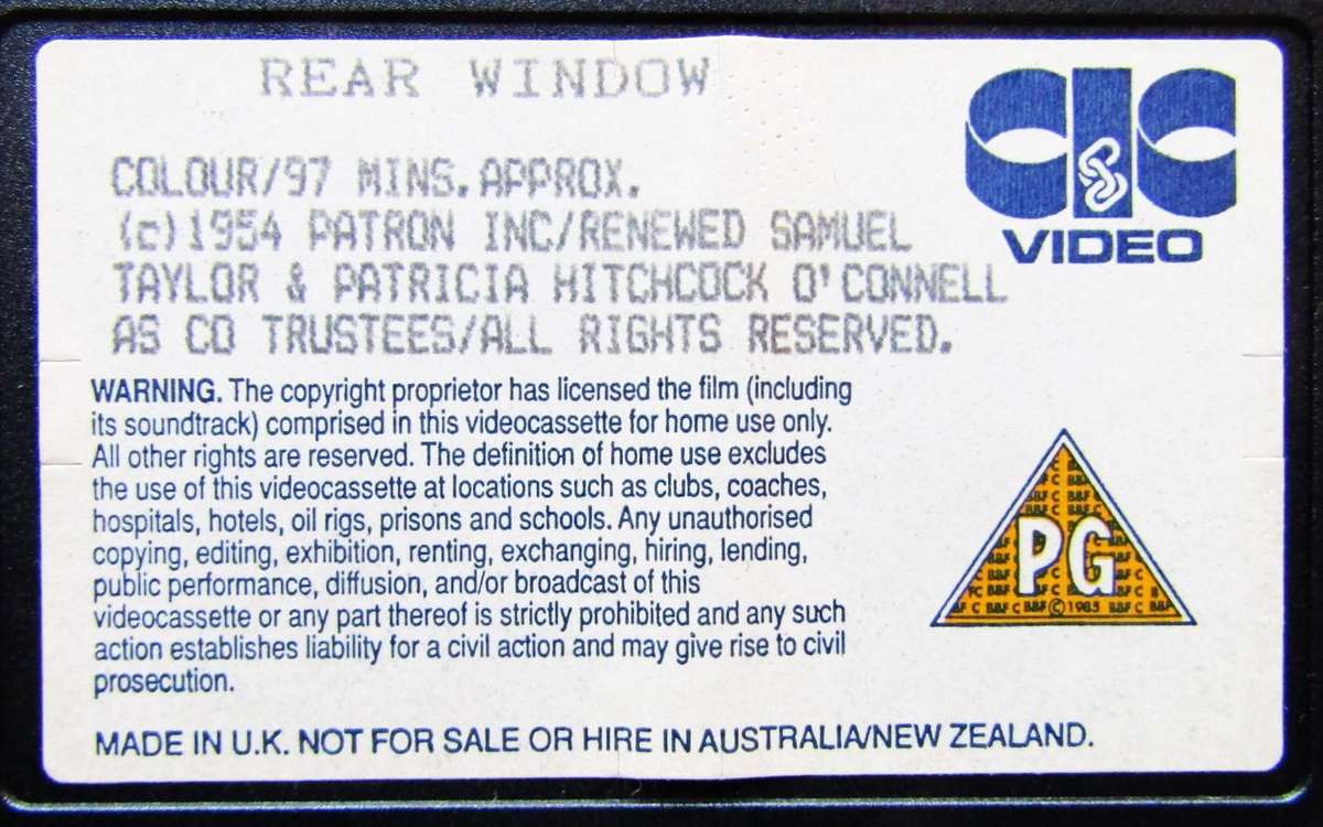 Rear Window - Alfred Hitchcock - Movie VHS Tape