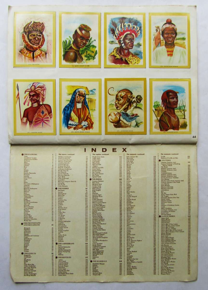 1972 Large Naturama Flowers, Animals and African Tribes Sticker Card Album