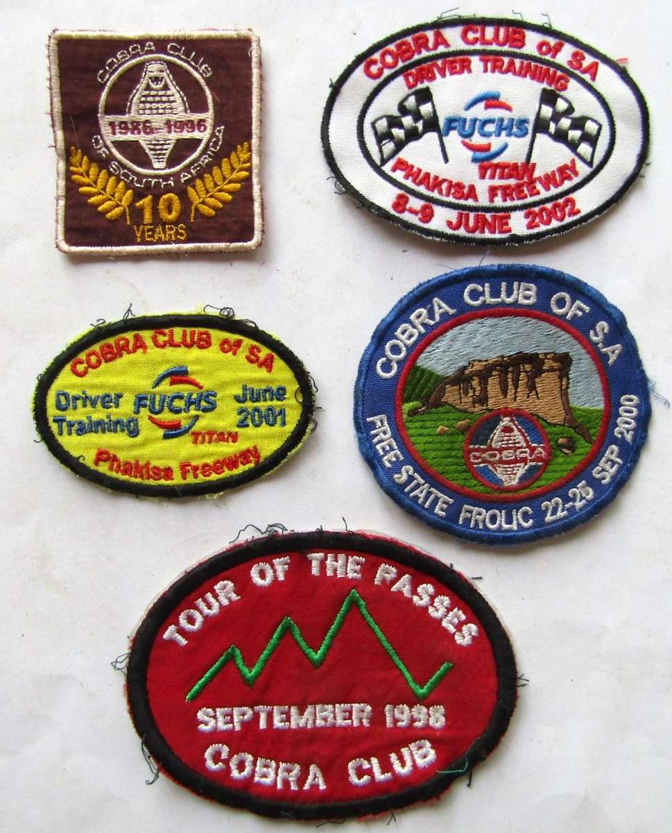 Lot of 5 Cobra Club of SA Patch Badges