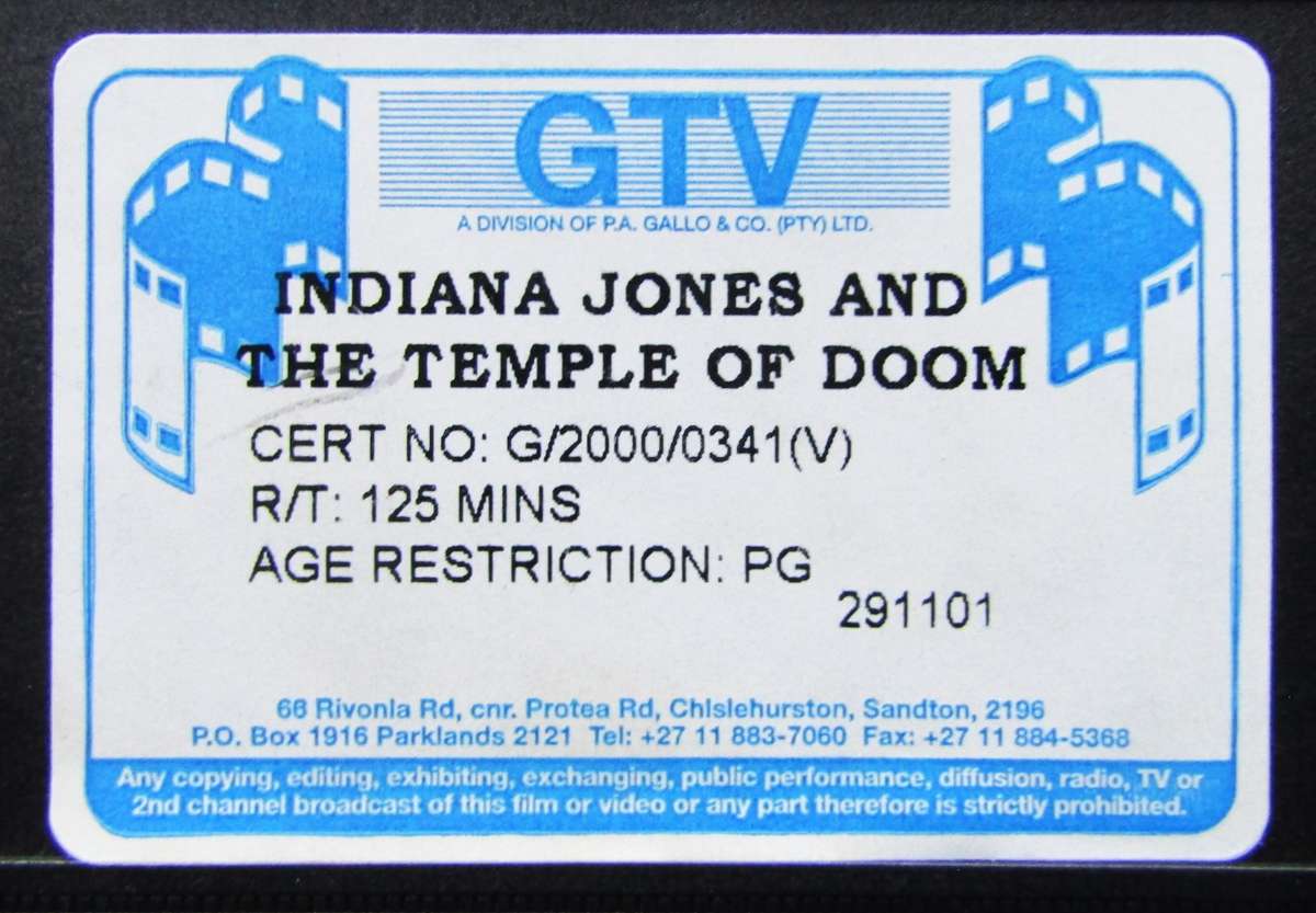 Indiana Jones and the Temple of Doom - Movie VHS Tape (2000)