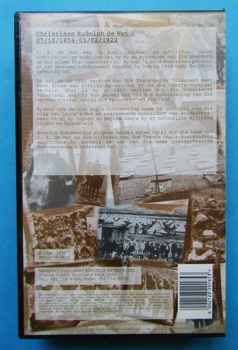 Christiaan de Wet - Boer War VHS Video Tape (1999)