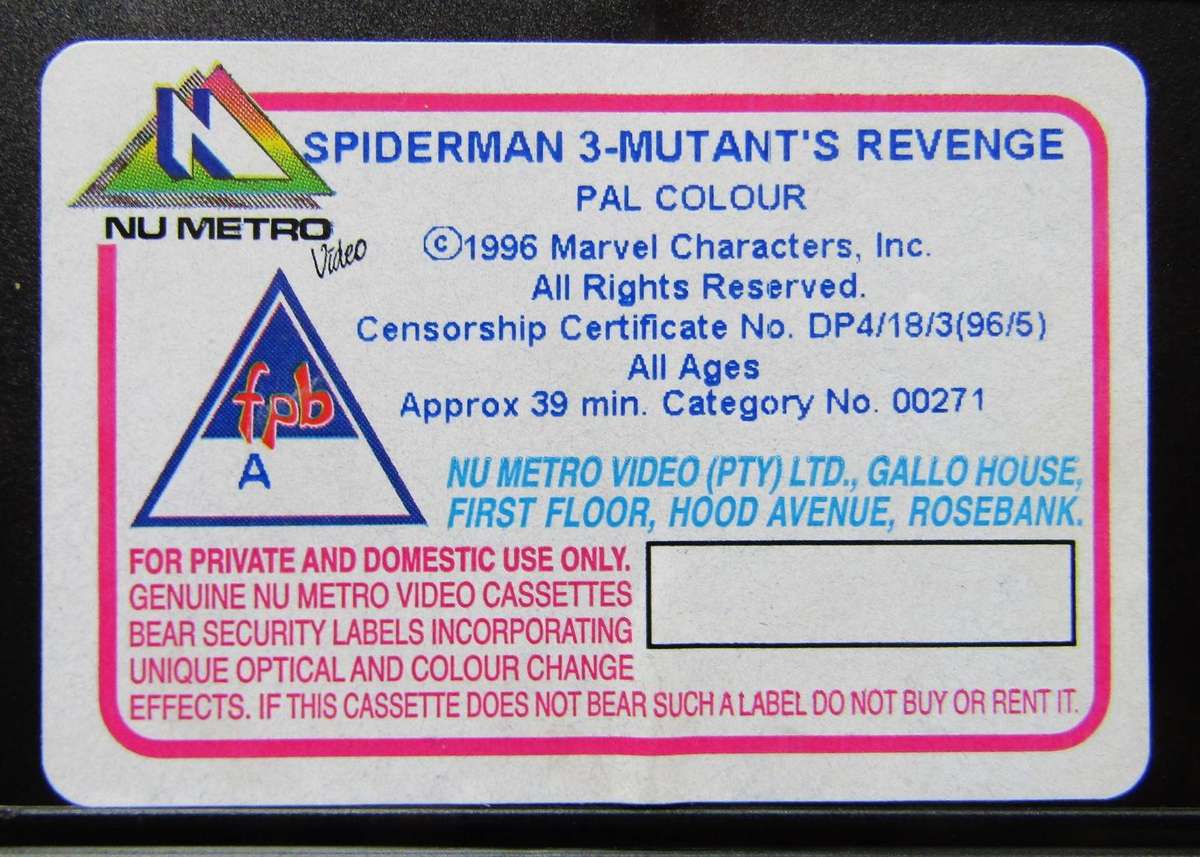 Spider-Man - Mutant's Revenge - VHS Video Tape (1996)