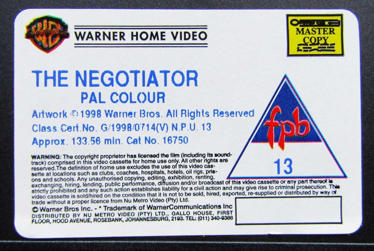 The Negotiator - Kevin Spacey - Movie VHS Tape (1998)