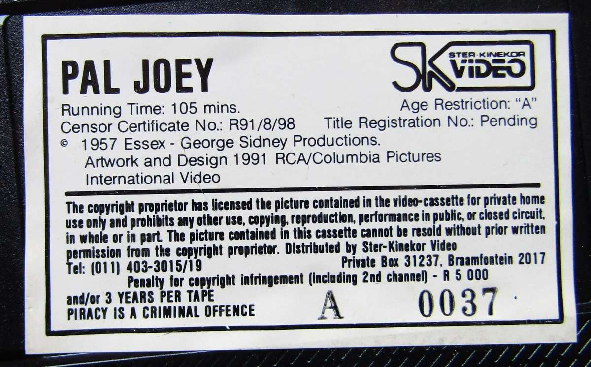 Pal Joey - Frank Sinatra - Movie VHS Tape (1991)