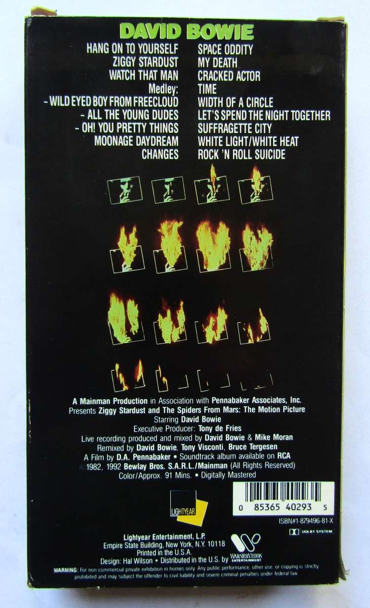 Ziggy Stardust and the Spiders from Mars - David Bowie - Movie VHS Tape (1992)