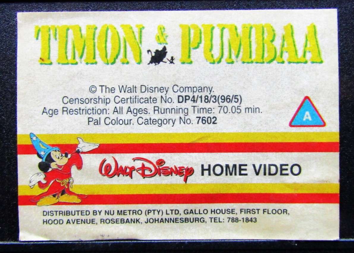 Timon & Pumbaa - Walt Disney VHS Tape (1996)