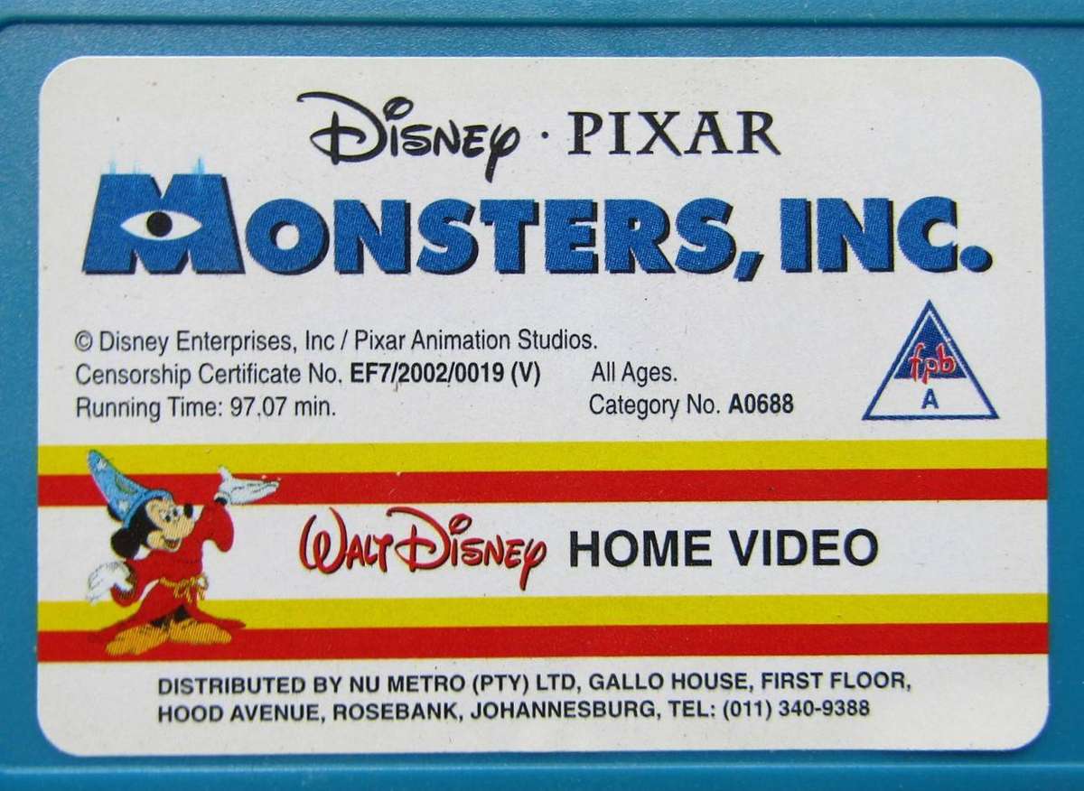 Monsters, Inc. - Disney Movie VHS Tape (2002)