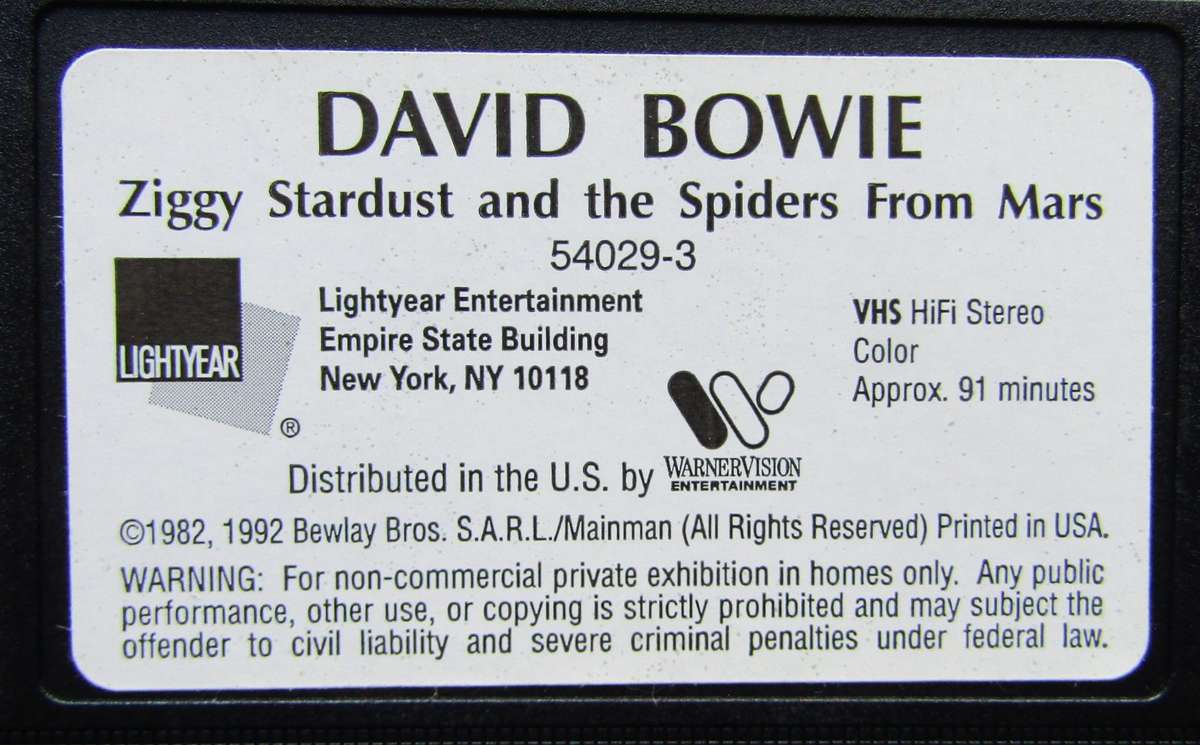 Ziggy Stardust and the Spiders from Mars - David Bowie - Movie VHS Tape (1992)