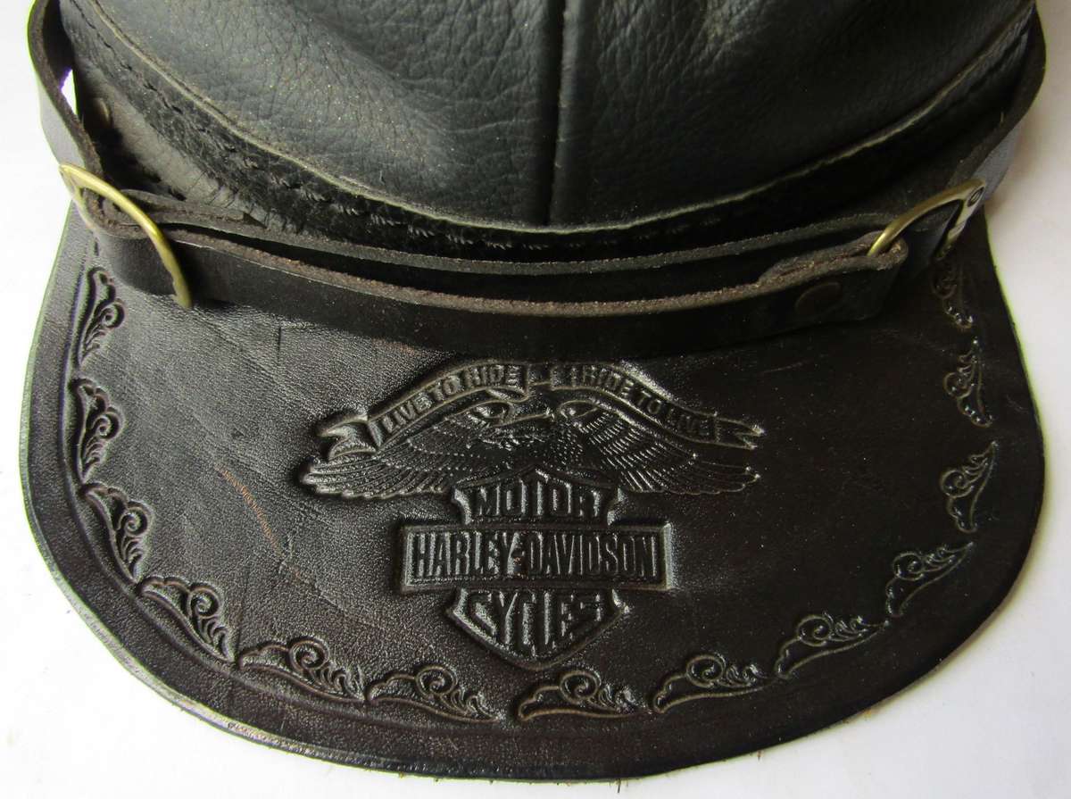 Old Harley Davidson Motorcycles Leather Cap