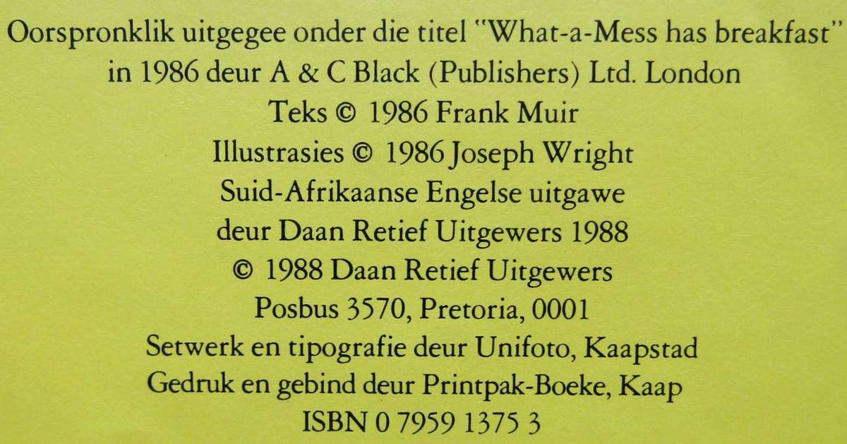 Bollie-Blaps se Ontbyt - Hardcover Book (1988)