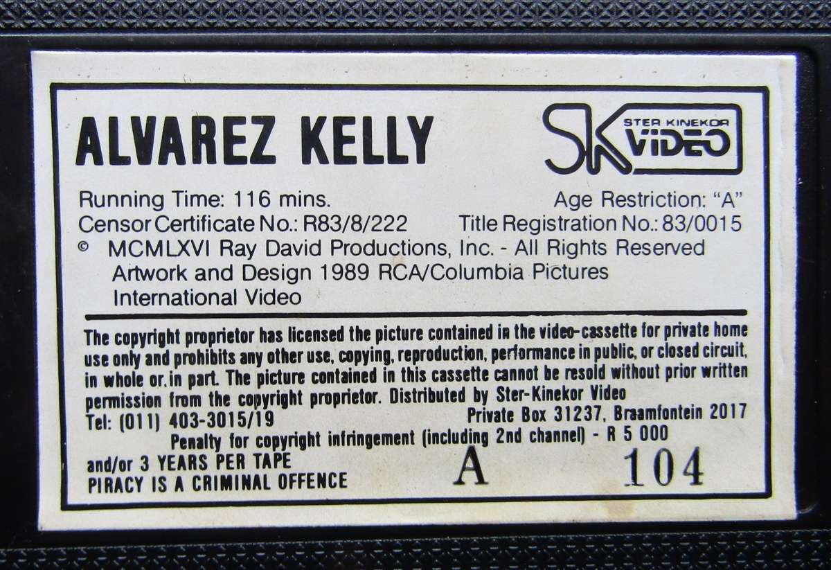 Alvarez Kelly - Classic Western Movie VHS Tape (1989)