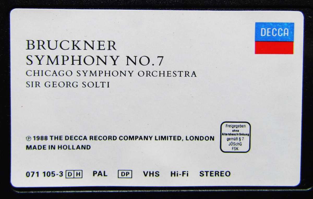 Bruckner Symphony No 7 - VHS Video Tape (1988)
