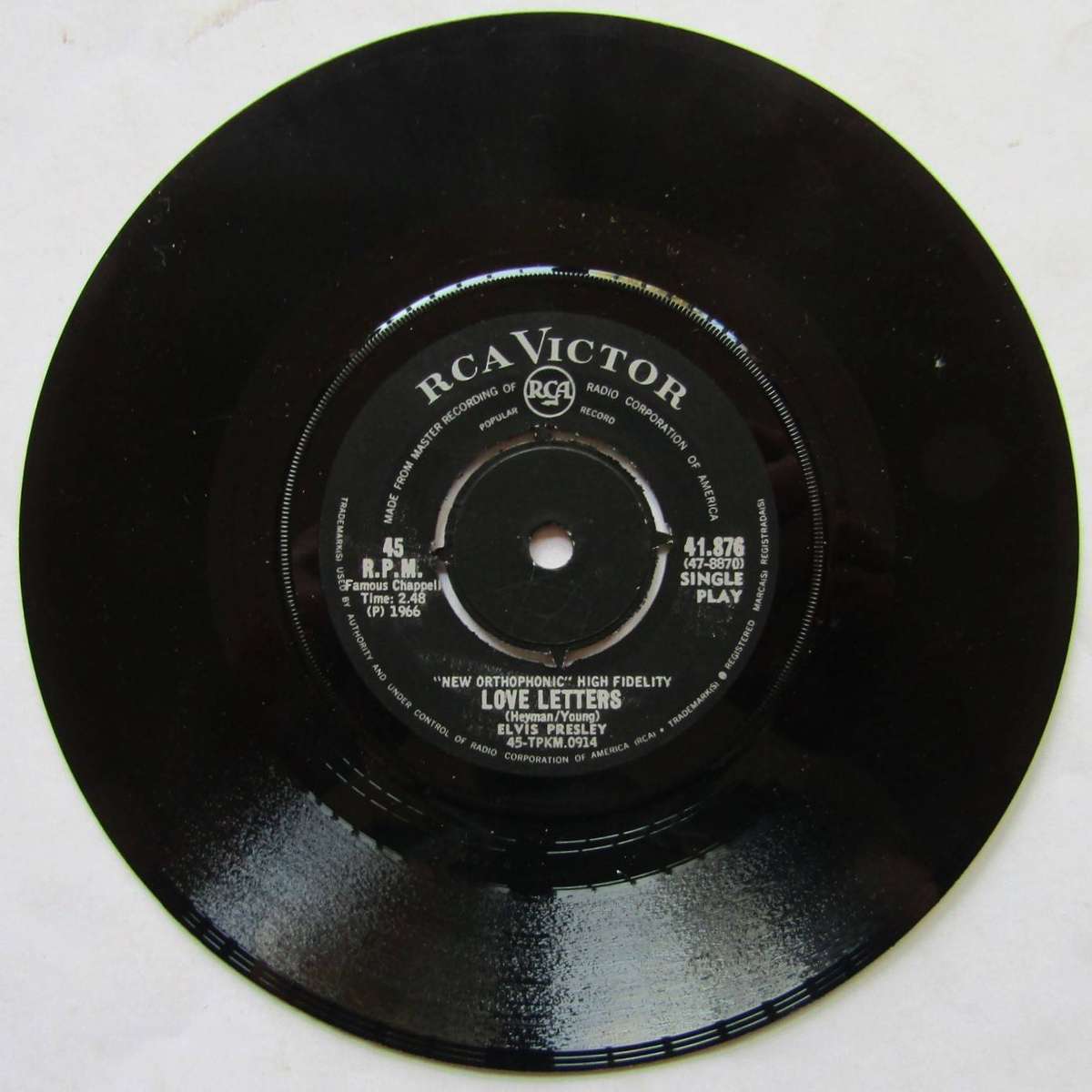 Elvis Presley  Love Letters - Vinyl 7 Single Record (1966)