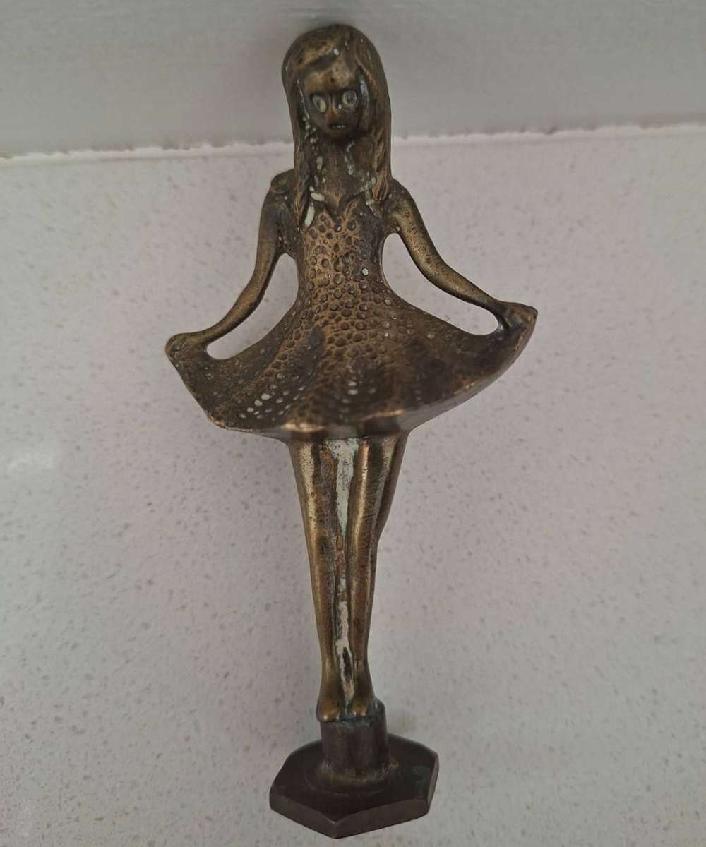 Old Solid Brass Girl in Dress Figure