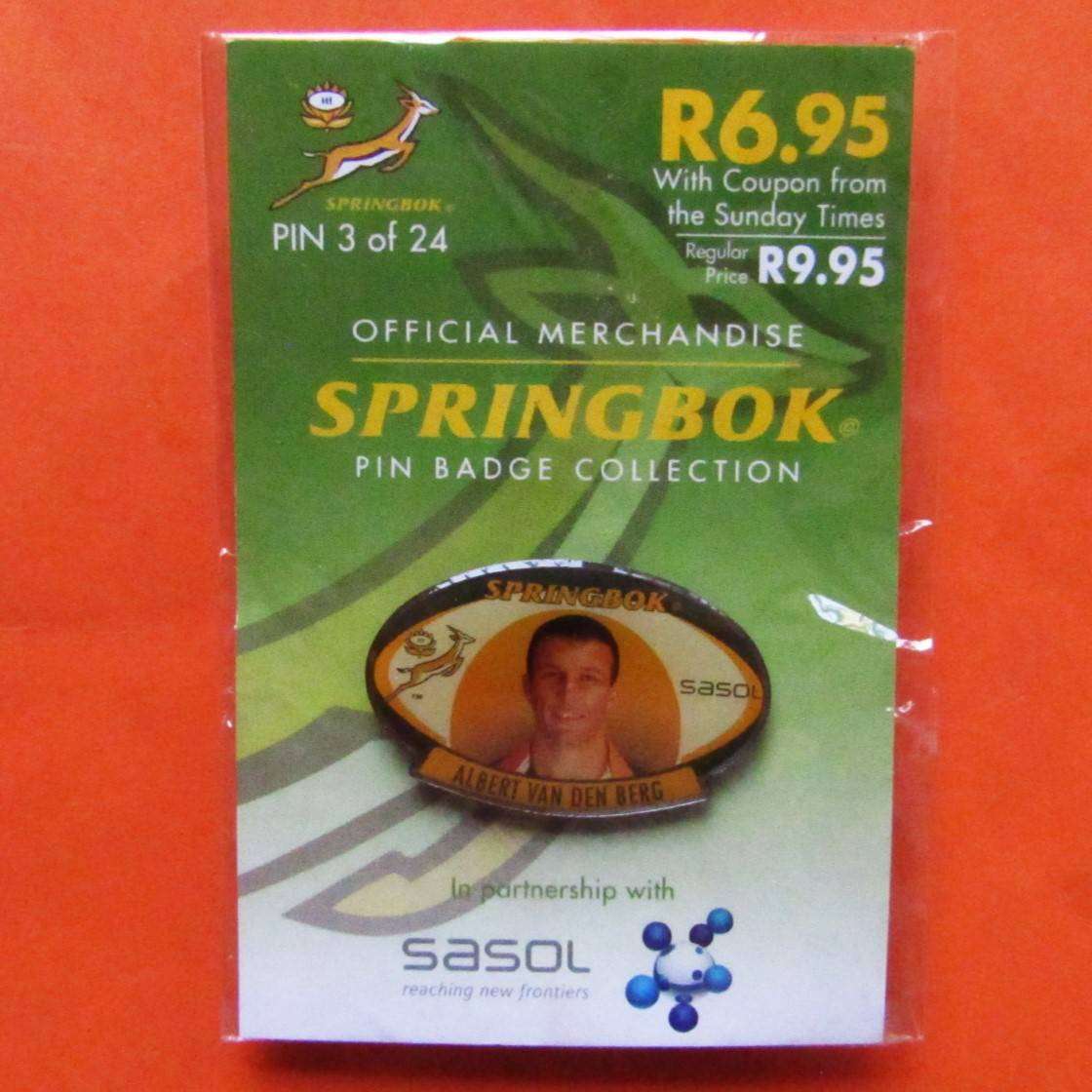 Albert van den Berg Springbok Rugby Pin Badge