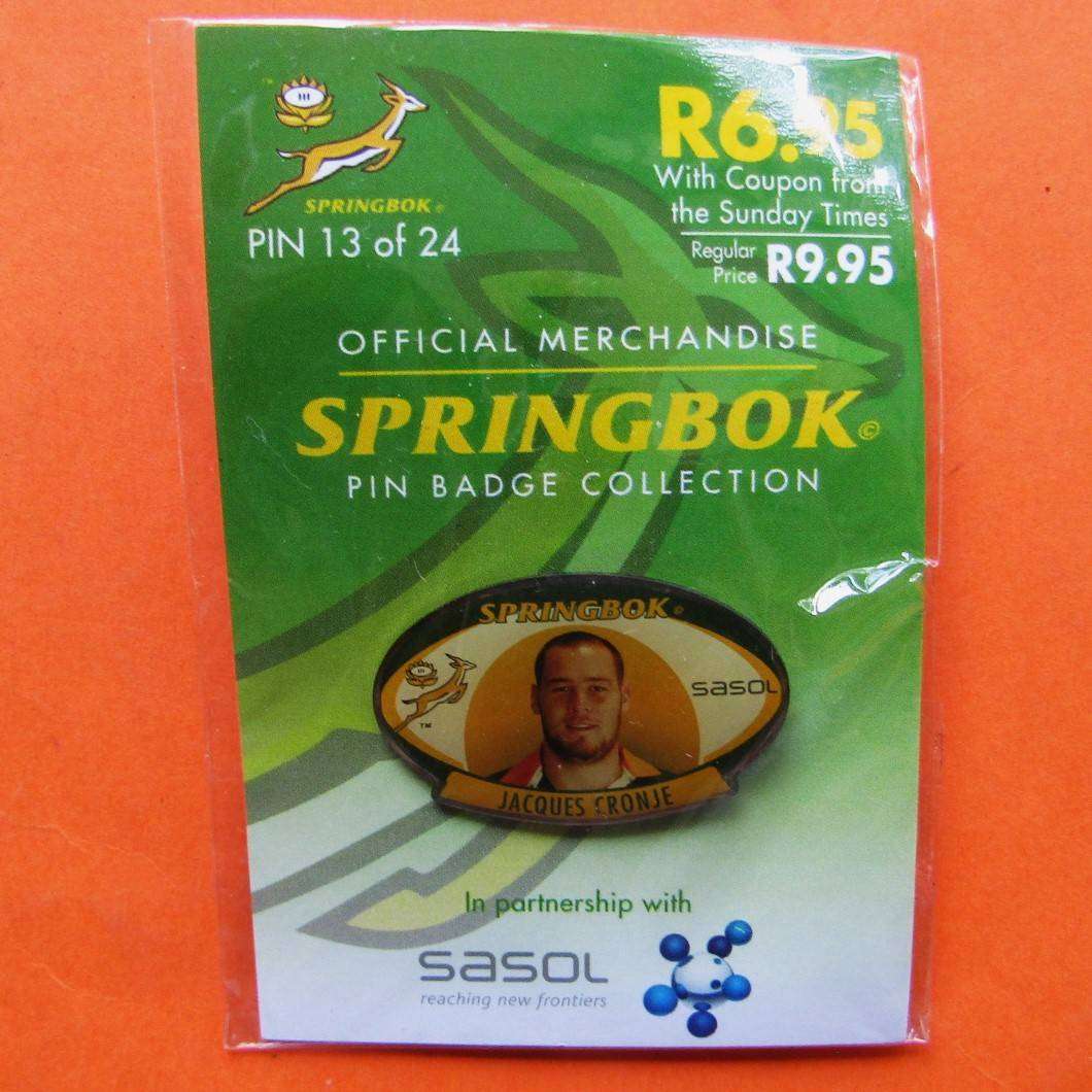 Jacques Cronje Springbok Rugby Pin Badge