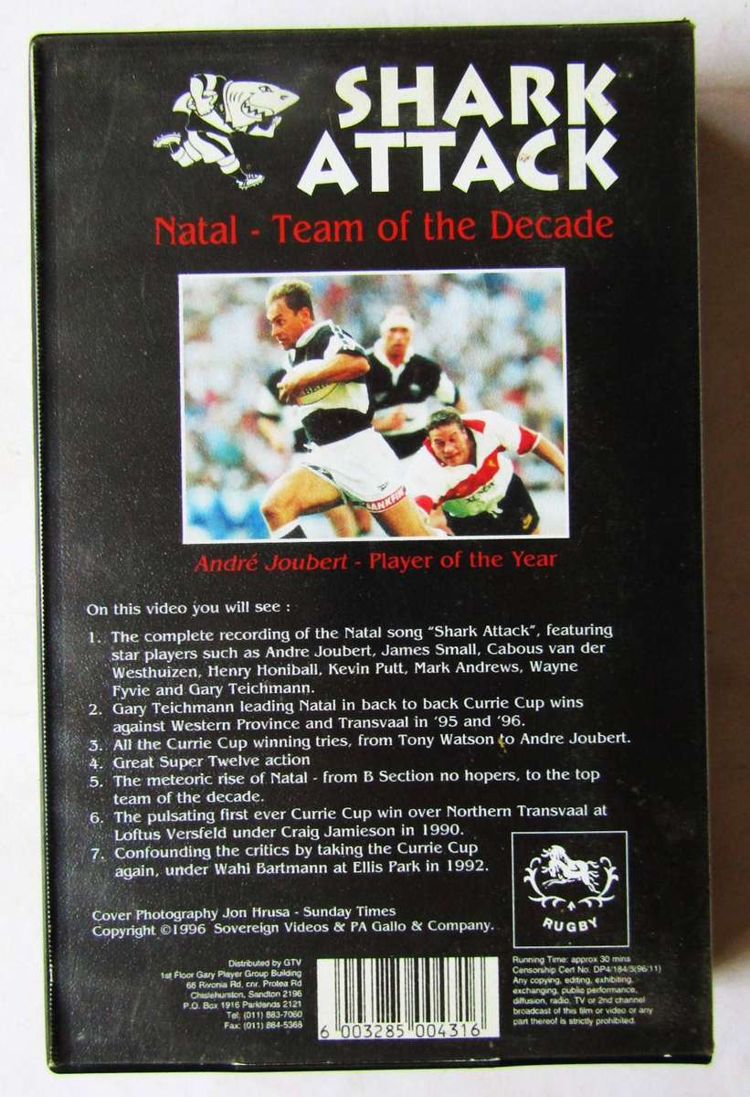 Shark Attack - Natal Rugby VHS Video Tape (1996)