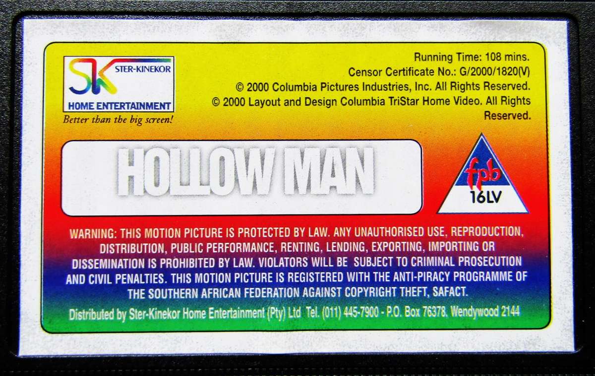 Hollow Man - Kevin Bacon - Horror Movie VHS Tape (2000)