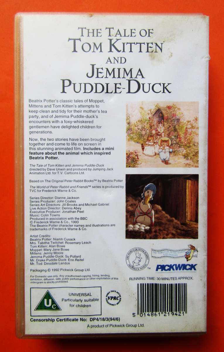 Tom Kitten and Jemima Puddle Duck - Beatrix Potter - VHS Tape (1992)