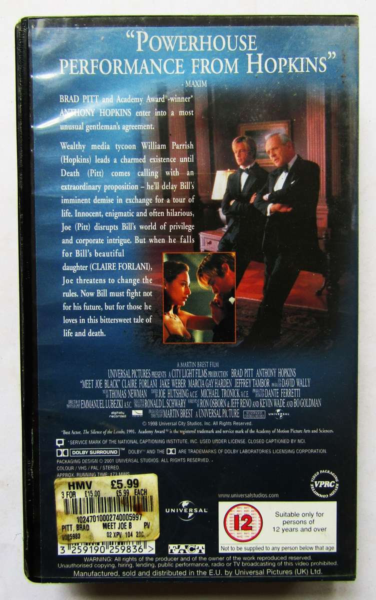 Meet Joe Black - Brad Pitt - Movie VHS Tape (2001)