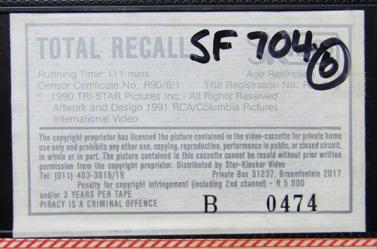 Total Recall - Schwarzenegger - Movie VHS Tape (1991)