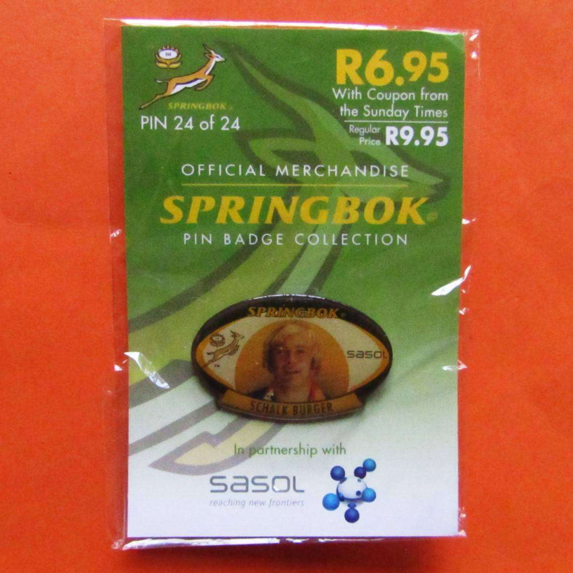 Schalk Burger Springbok Rugby Pin Badge
