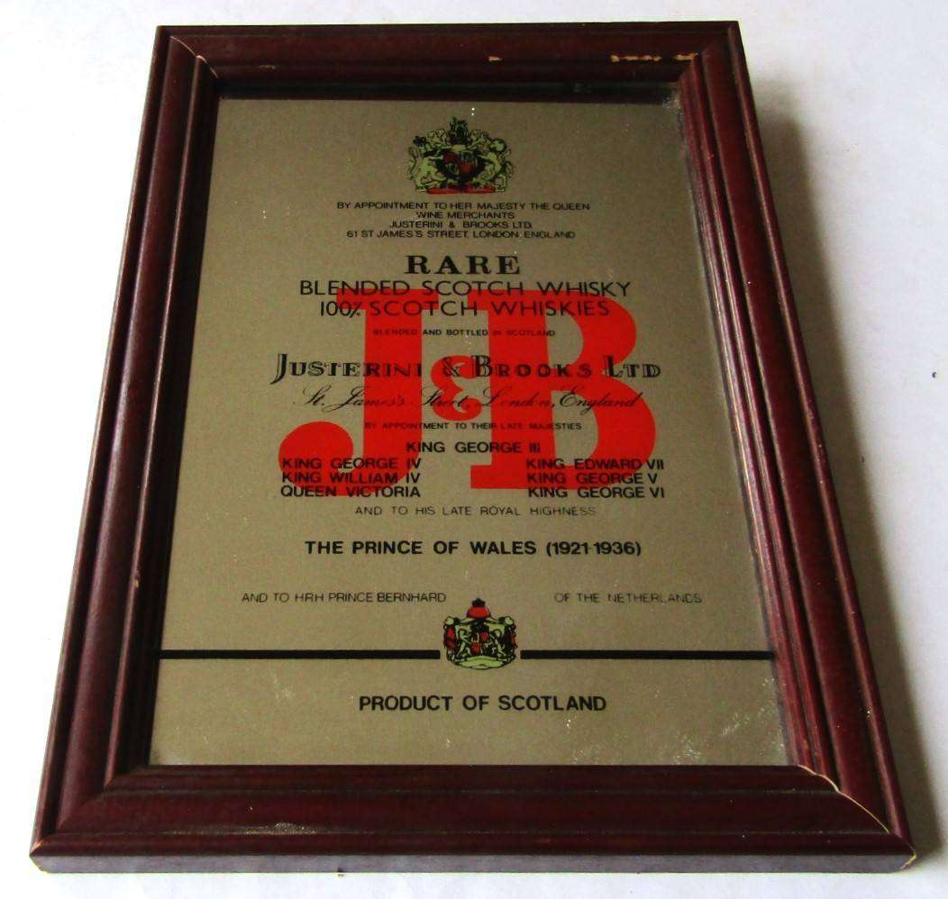 Old J & B Whisky Advertising Bar Mirror