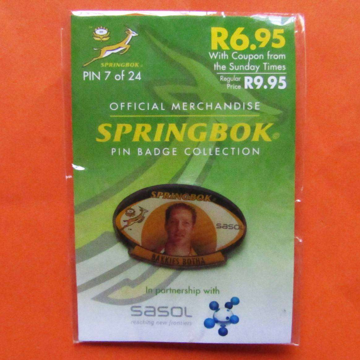Bakkies Botha Springbok Rugby Pin Badge