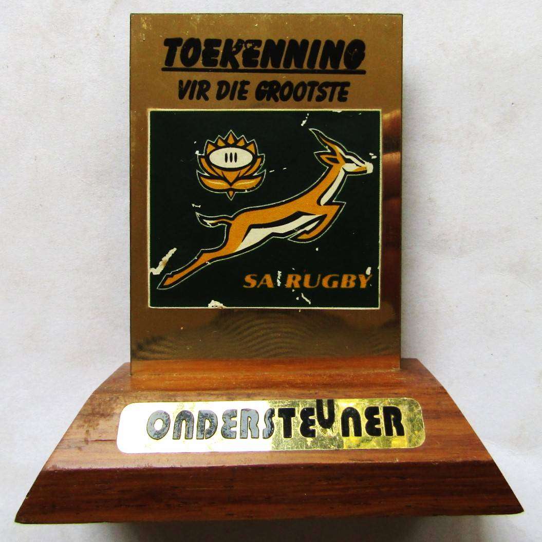 Old Springbok Rugby Ondersteuner Desk Plaque