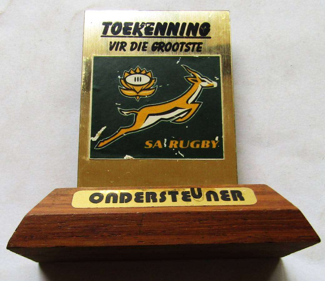Old Springbok Rugby Ondersteuner Desk Plaque