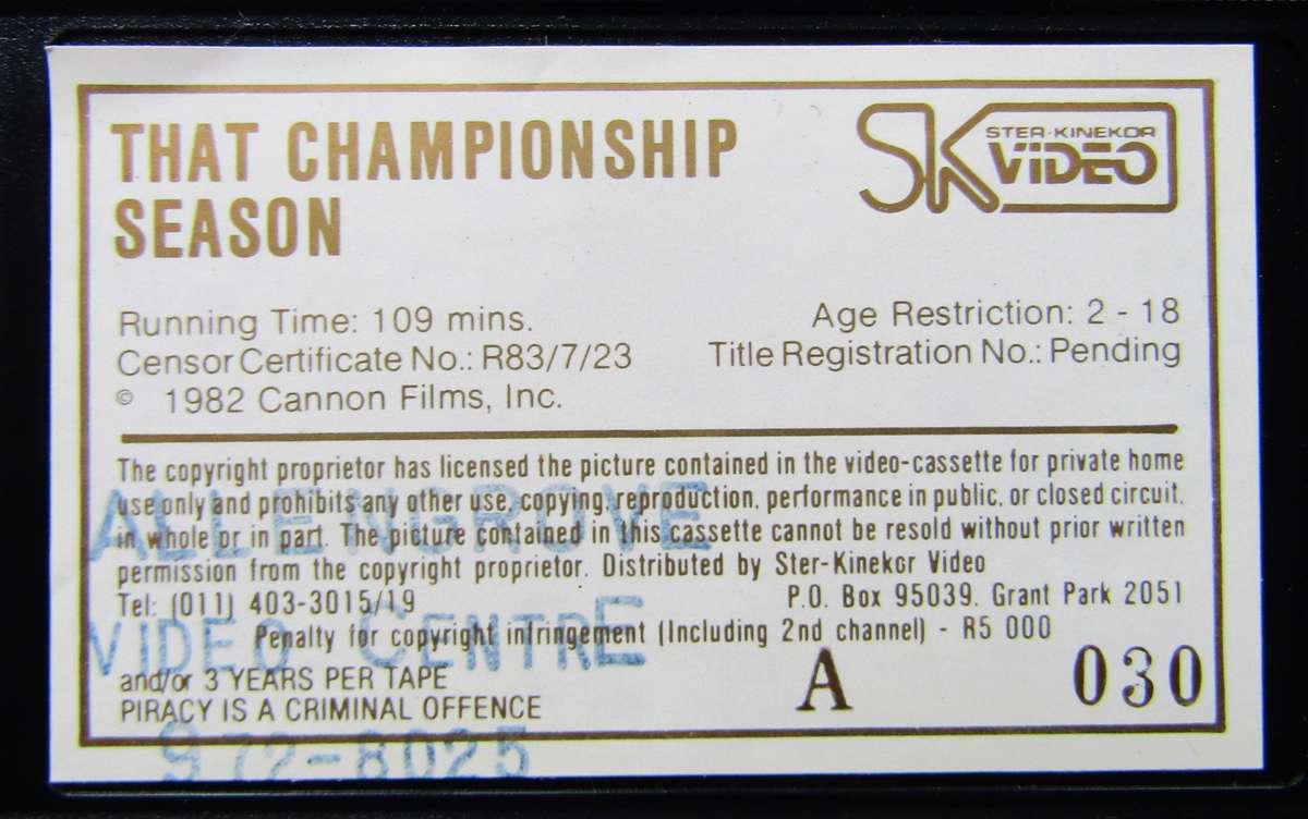 That Championship Season - Basketball Movie VHS Tape (1982)