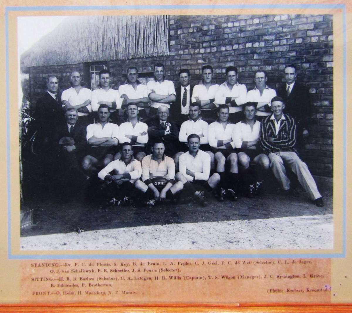 1935 OFS Vrystaat Rugby Framed Photo Display