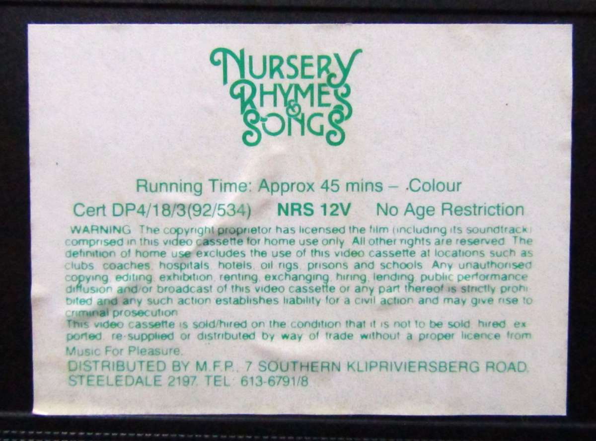 Nursery Rhymes & Songs - VHS Video Tape (1992)
