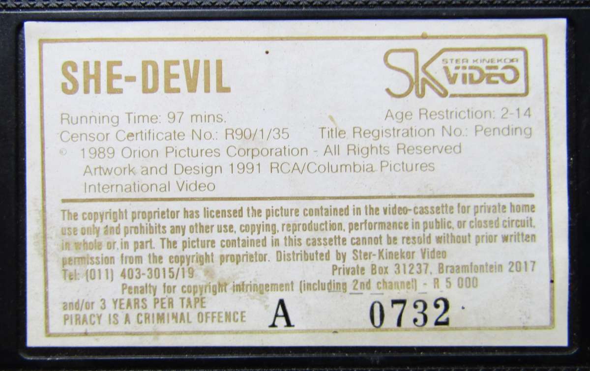 She-Devil - Meryl Streep - Dark Comedy Movie VHS Tape (1991)