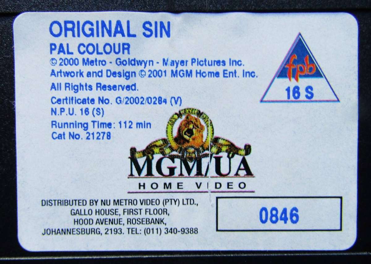 Original Sin - Angelina Jolie - Movie VHS Tape (2001)