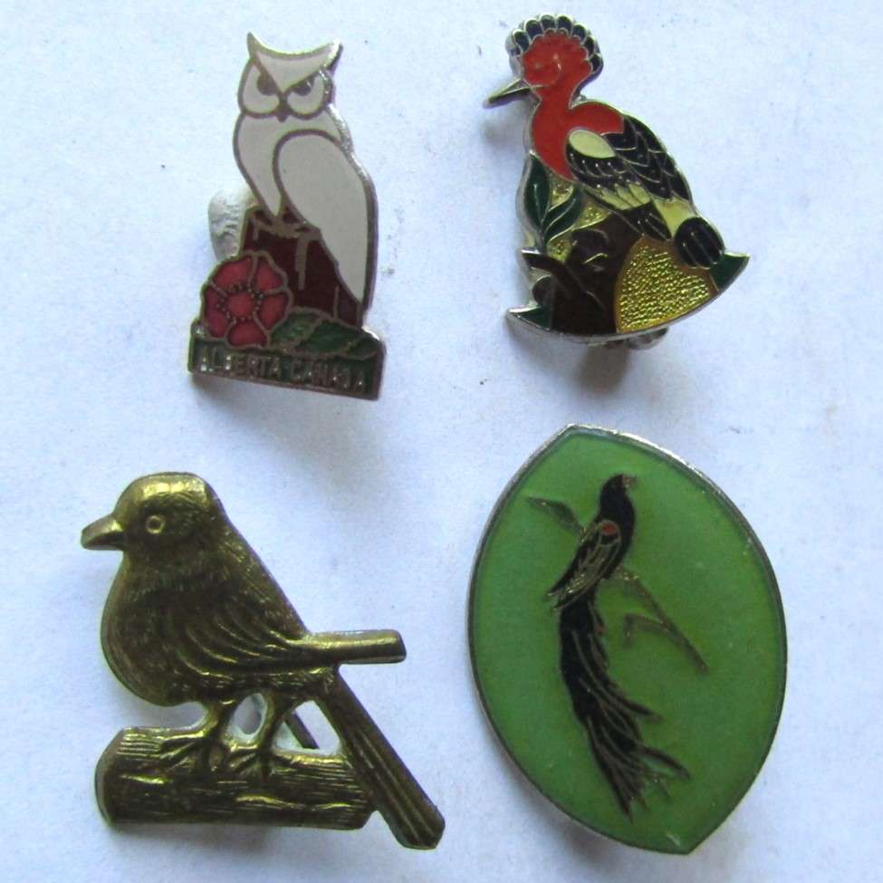 Lot of 4 Old Bird Lapel Pin Badges
