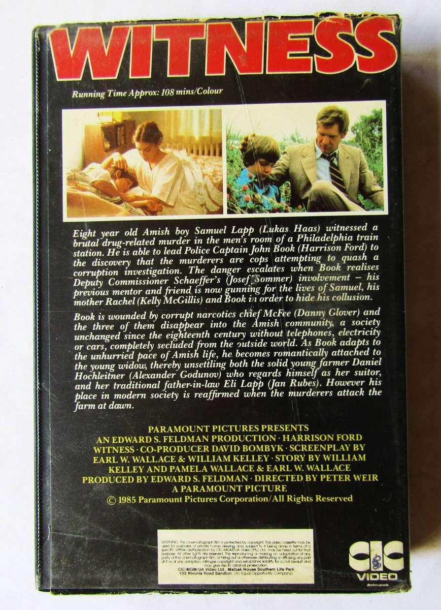 Witness - Harrison Ford - Movie VHS Tape (1985)