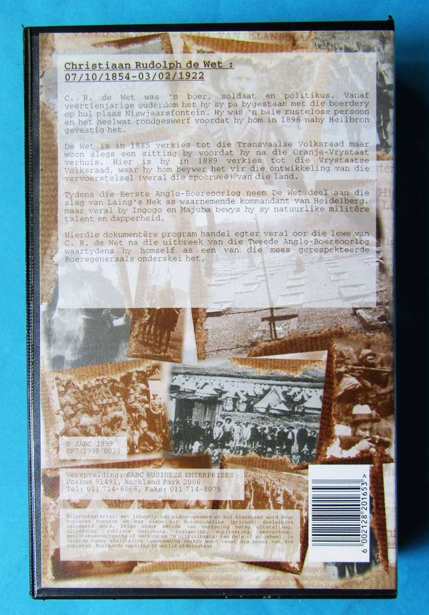 Christiaan de Wet - Boer War VHS Video Tape (1999)