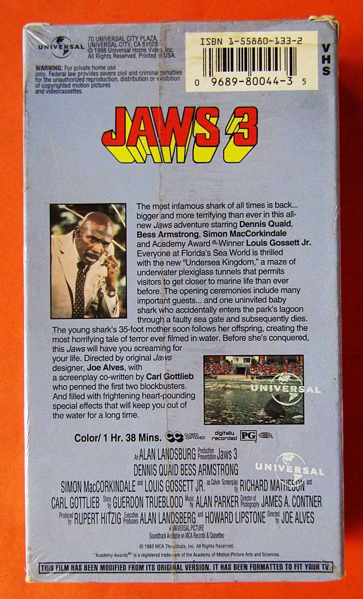 Jaws 3 - New Sealed - Horror Movie VHS Tape (1998)