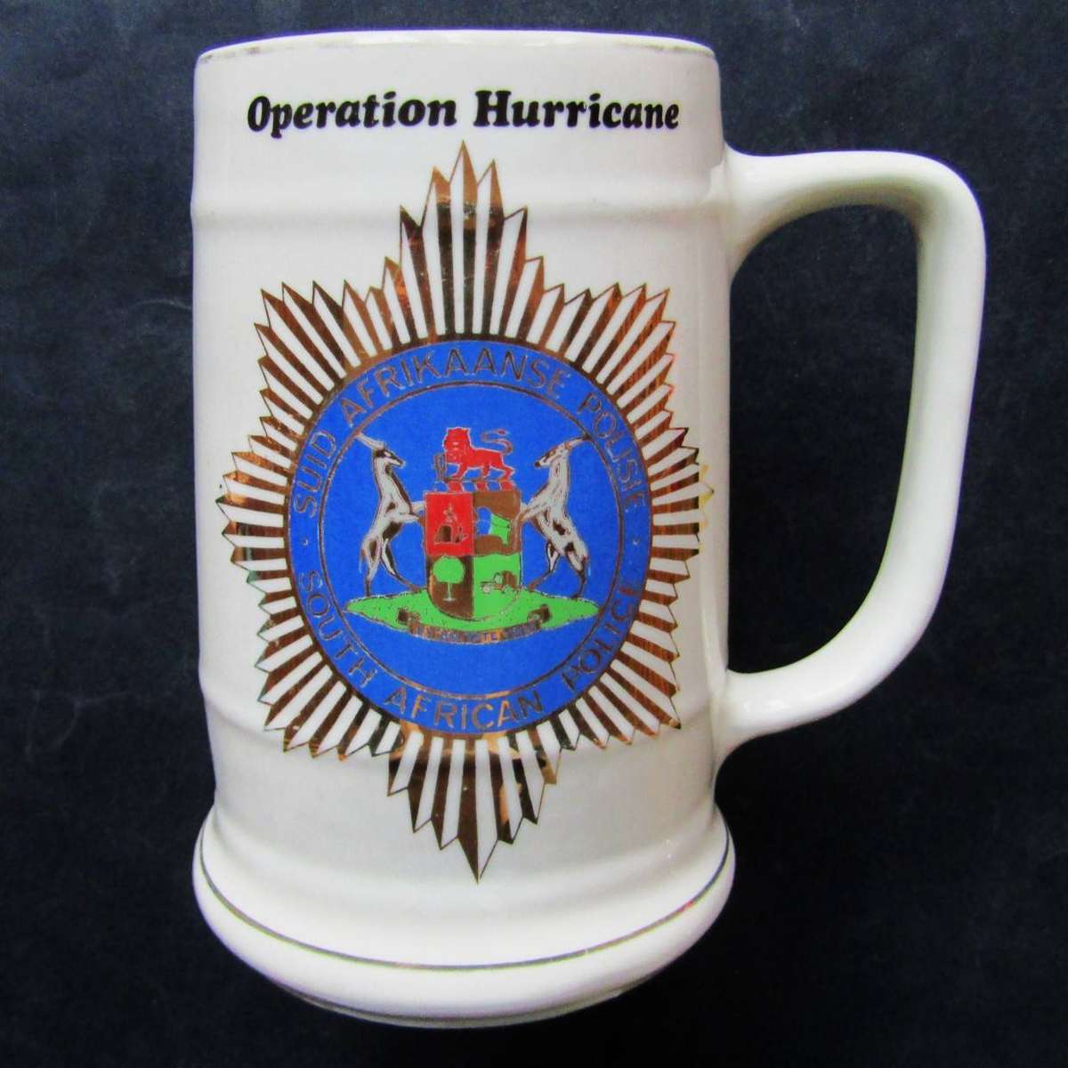 Old SA Police Operation Hurricane Beer Mug - Made in Rhodesia