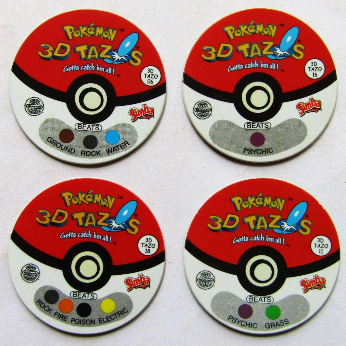 Lot of 4 Pokemon 3D Tazos by Simba
