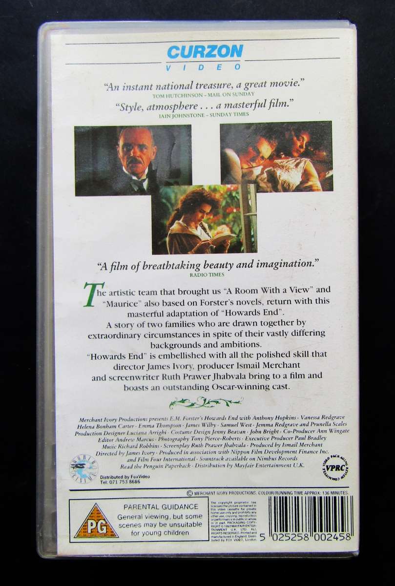 Howards End - Anthony Hopkins - Movie VHS Tape (1993)