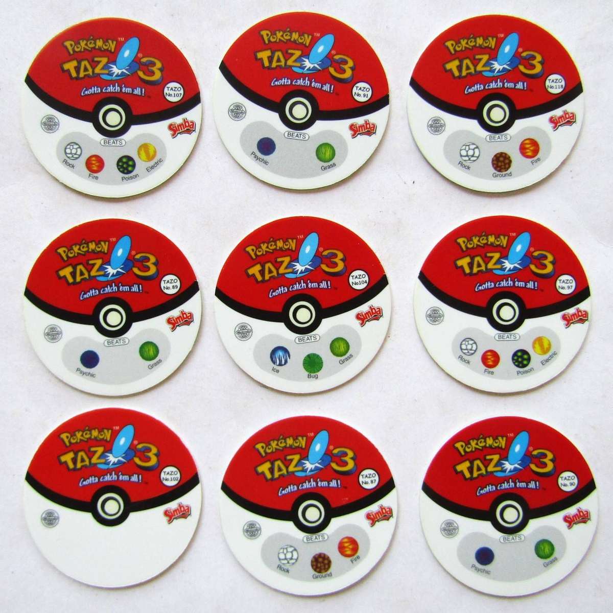 Lot of 9 Pokemon Tazo 3 Slammers by Simba