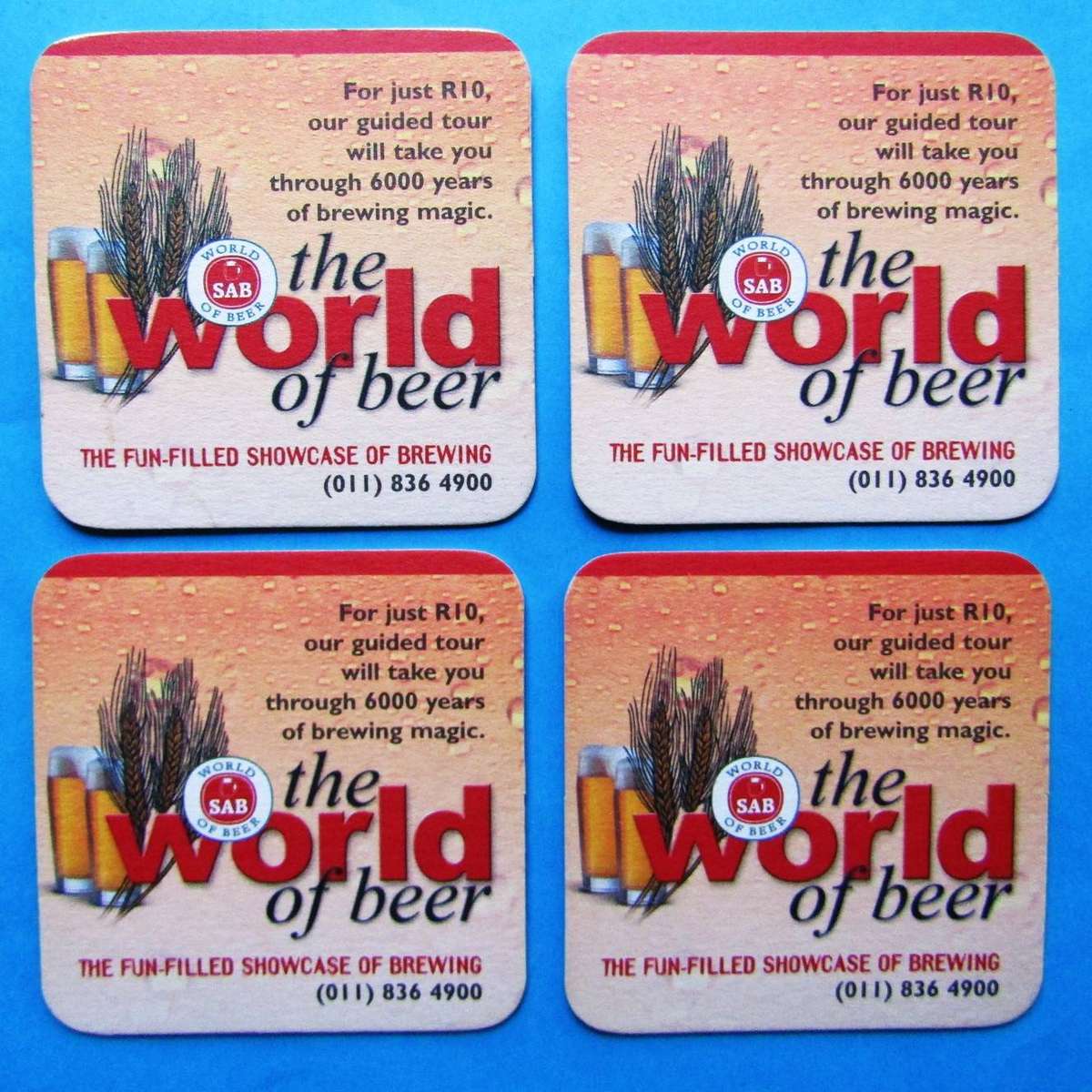 4 Old SAB World of Beer Coasters