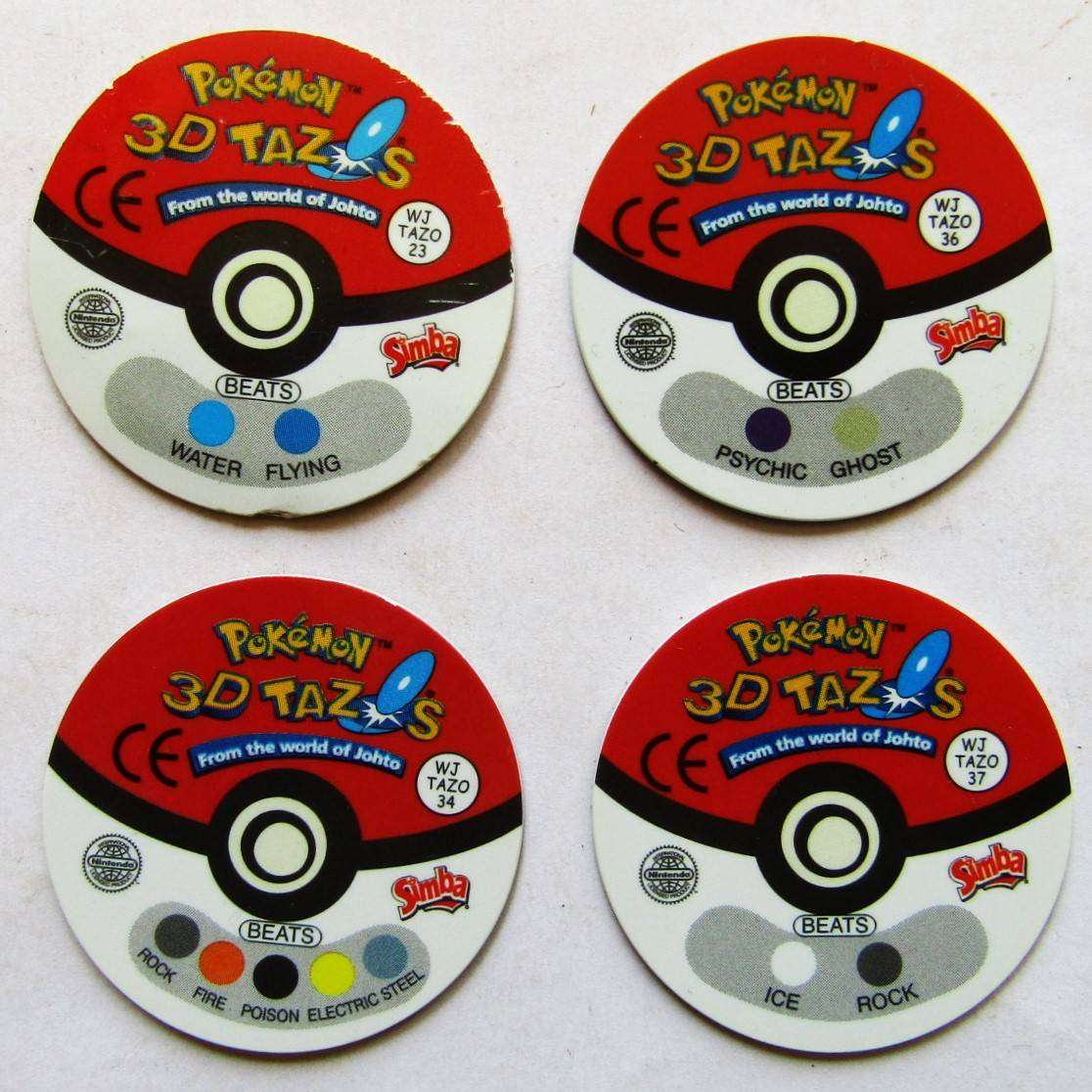 Lot of 4 Pokemon WJ 3D Tazos by Simba