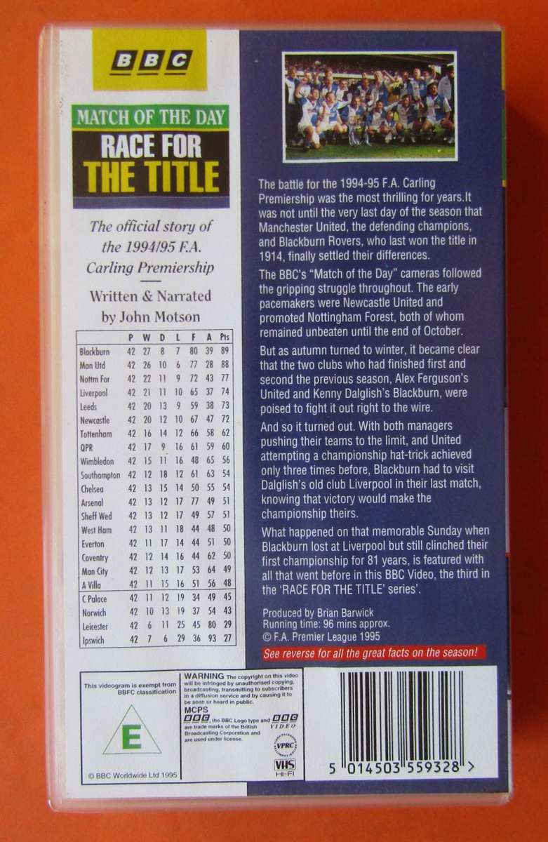 Race for the Title - 1994/95 FA Premiership - Football VHS Video Tape