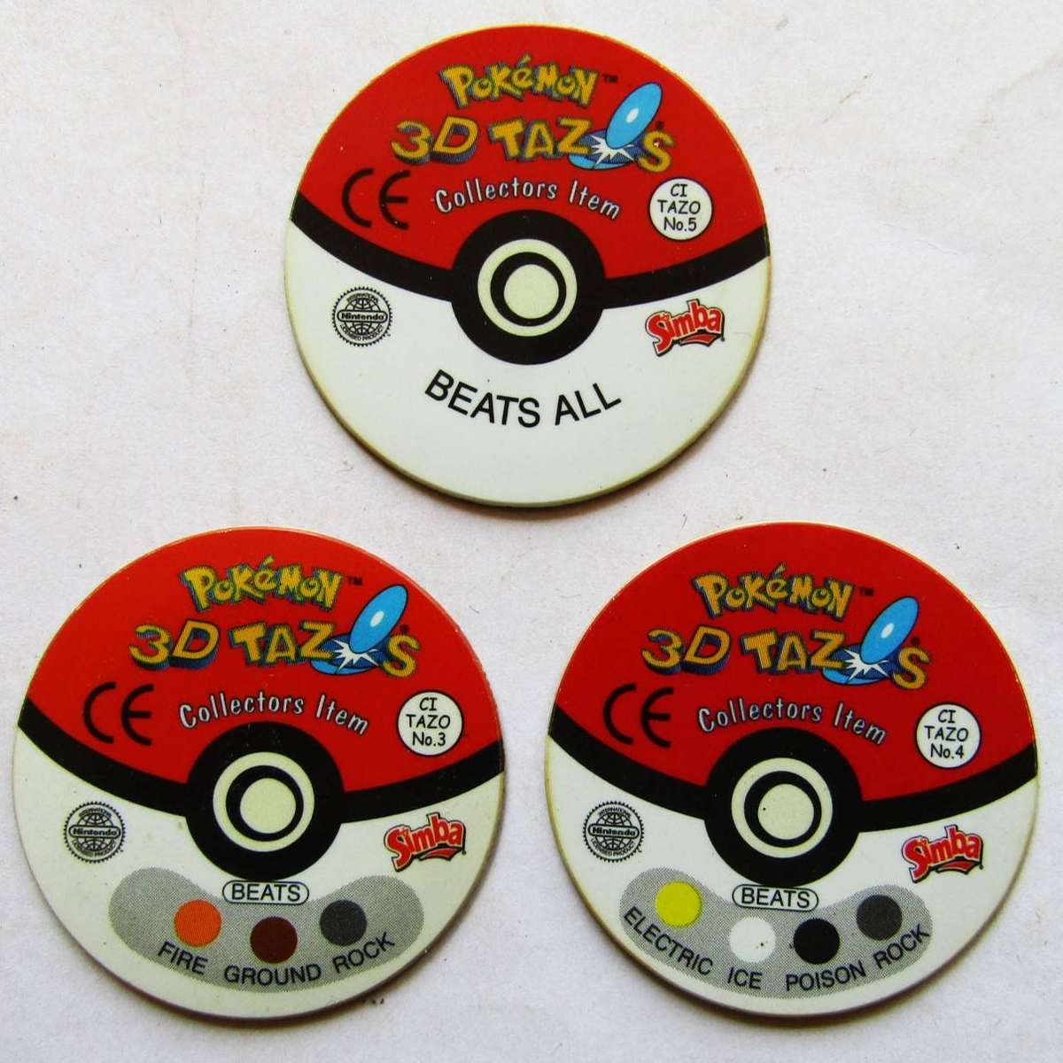 Lot of 3 Pokemon Collectors Item Tazos by Simba