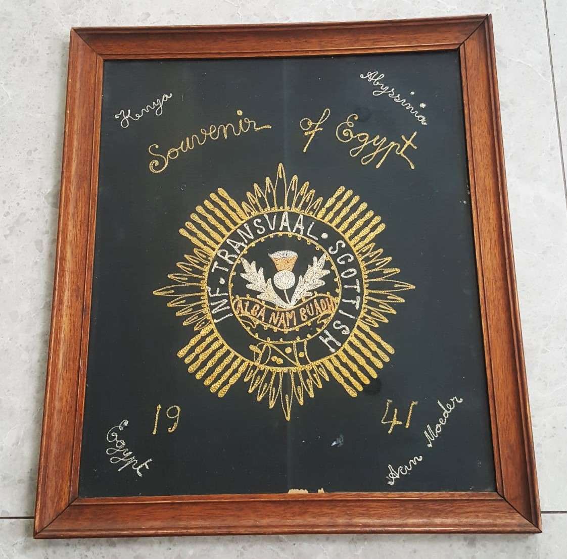 1941 WW2 Transvaal Scottish Souvenir of Egypt Framed Display